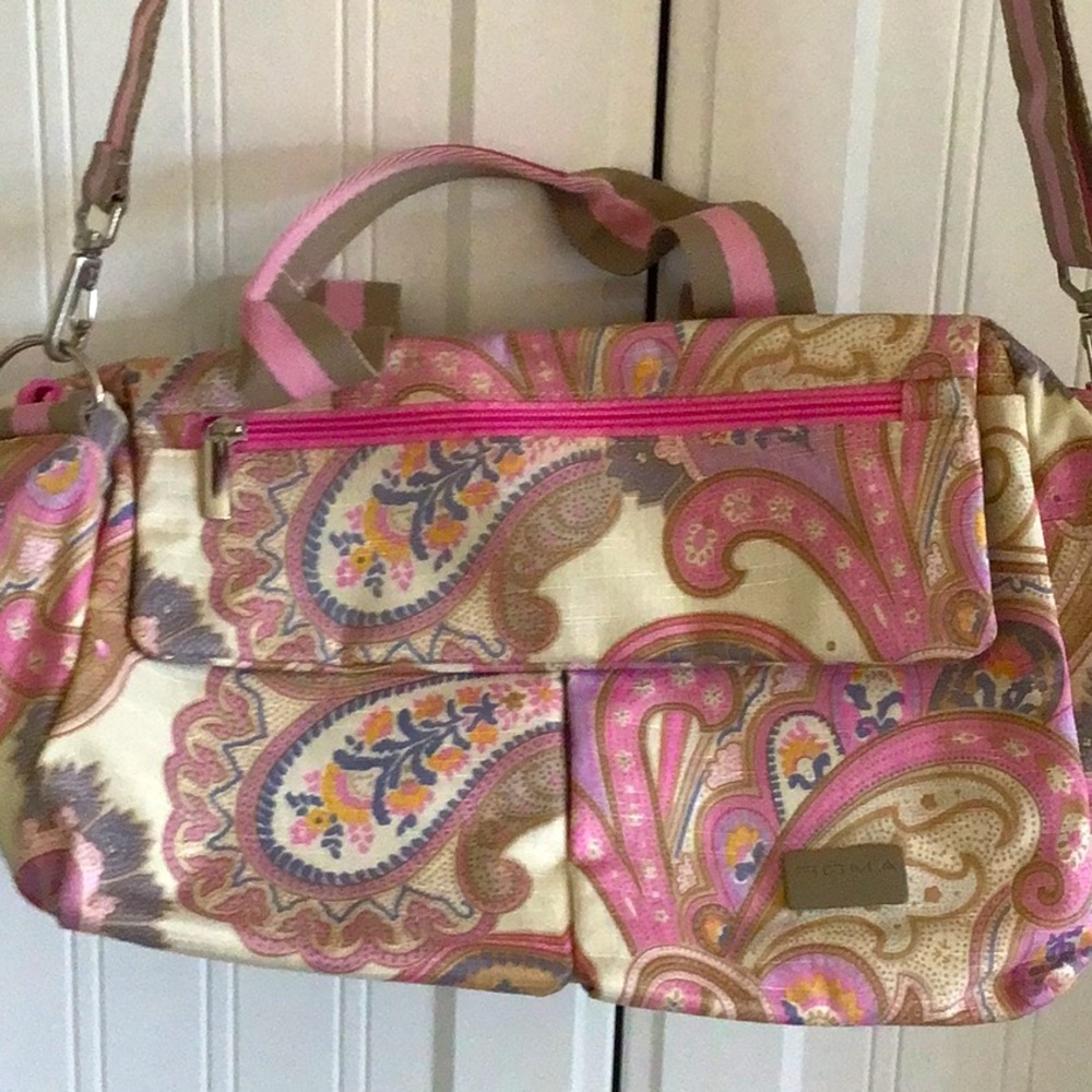 Roma Profumi;Pink Paisley adjustable strap nylon bag.